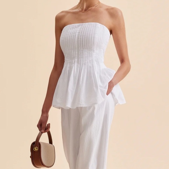 COMMENSE White Pleated Strapless Pleated Top NEW With Ticket - Picture 3 of 8